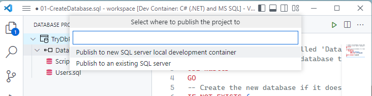 Visual Studio Code UI to publish schema changes to a database
